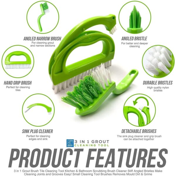 Grout Cleaning Brush Multifunctional 3 in 1 Bathroom and Kitchen Cleaning Tool - Image 2
